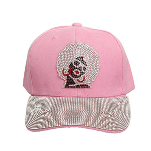 Hat Pink Afro Rhinestone Baseball Cap for Women