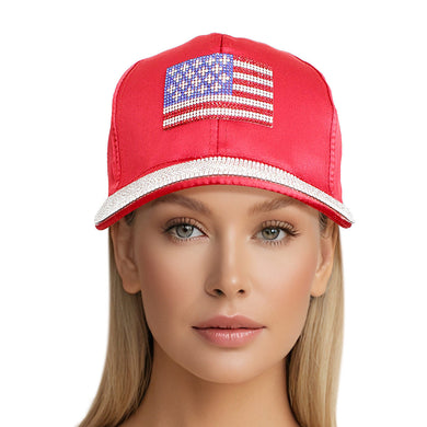 Hat Red Satin American Flag Baseball Cap Women