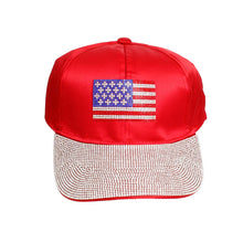 Load image into Gallery viewer, Hat Red Satin American Flag Baseball Cap Women
