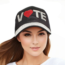 Load image into Gallery viewer, Hat Black Satin VOTE Rhinestone Baseball Cap Women
