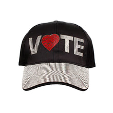 Load image into Gallery viewer, Hat Black Satin VOTE Rhinestone Baseball Cap Women
