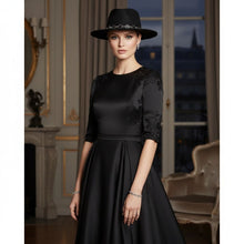 Load image into Gallery viewer, Black Fedora Hat with Black Silver Quatrefoil Band
