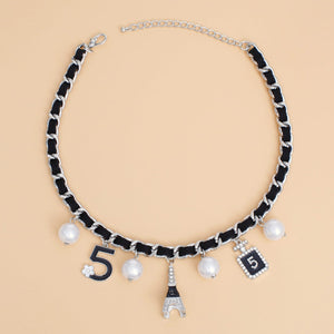 Necklace Silver Eiffel Black Charm Chain for Women