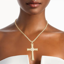 Load image into Gallery viewer, Necklace Gold Rope Chain Ridged Cross for Women
