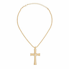 Load image into Gallery viewer, Necklace Gold Rope Chain Ridged Cross for Women
