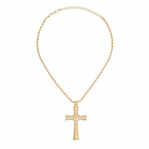 Necklace Gold Rope Chain Ridged Cross for Women