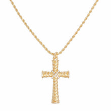 Load image into Gallery viewer, Necklace Gold Rope Chain Ridged Cross for Women
