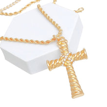 Load image into Gallery viewer, Necklace Gold Rope Chain Ridged Cross for Women
