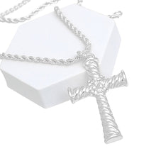 Load image into Gallery viewer, Necklace Silver Rope Chain Ridged Cross for Women
