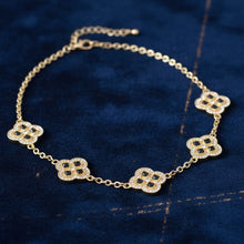 Load image into Gallery viewer, Black Encrusted Quatrefoil Motif Gold Necklace
