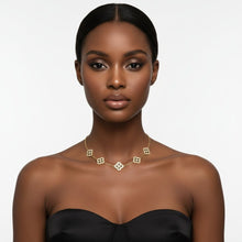 Load image into Gallery viewer, Black Encrusted Quatrefoil Motif Gold Necklace
