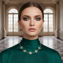 Load image into Gallery viewer, Black Encrusted Quatrefoil Motif Gold Necklace
