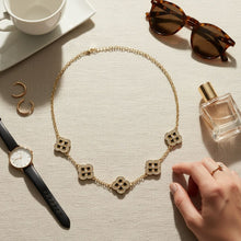 Load image into Gallery viewer, Black Encrusted Quatrefoil Motif Gold Necklace
