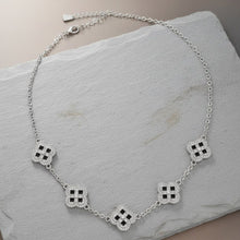 Load image into Gallery viewer, Black Encrusted Quatrefoil Motif Silver Necklace
