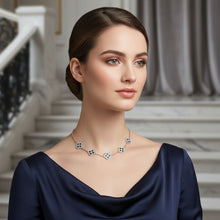 Load image into Gallery viewer, Black Encrusted Quatrefoil Motif Silver Necklace
