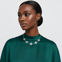 Load image into Gallery viewer, Black Encrusted Quatrefoil Motif Silver Necklace
