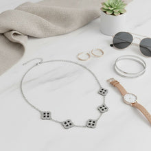 Load image into Gallery viewer, Black Encrusted Quatrefoil Motif Silver Necklace
