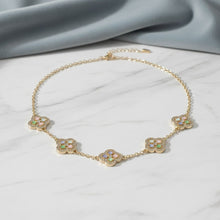 Load image into Gallery viewer, Colorful Encrusted Quatrefoil Motif Chain Necklace
