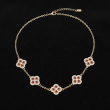 Load image into Gallery viewer, Red Encrusted Quatrefoil 5 Motif Chain Necklace
