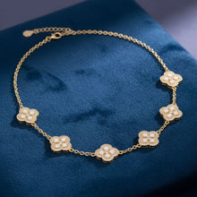 Load image into Gallery viewer, White Encrusted Quatrefoil 5 Motif Chain Necklace
