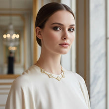 Load image into Gallery viewer, White Encrusted Quatrefoil 5 Motif Chain Necklace
