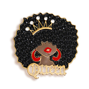 Brooch Gold Black Afro Queen Pin for Women