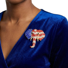 Load image into Gallery viewer, USA Patriotic Gold Elephant Head Brooch Pin
