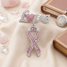 Load image into Gallery viewer, Silver Breast Cancer Love Pink Ribbon Dangle Brooch
