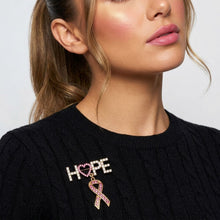 Load image into Gallery viewer, Gold Breast Cancer Hope Pink Ribbon Dangle Brooch
