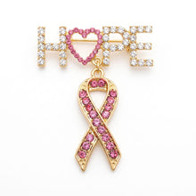 Load image into Gallery viewer, Gold Breast Cancer Hope Pink Ribbon Dangle Brooch
