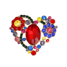 Load image into Gallery viewer, Brooch Gold Multicolor Crystal Flower Heart Pin
