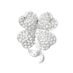 Brooch Silver Clover Heart Stone Pin for Women