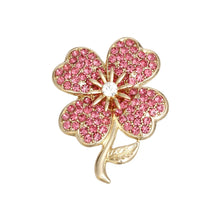 Load image into Gallery viewer, Brooch Gold Clover Heart Pink Stone Pin for Women
