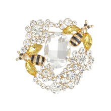 Load image into Gallery viewer, Brooch Gold Clear Glass Crystal Bee Flower Pin
