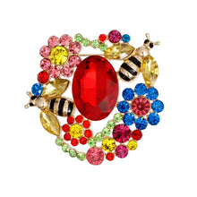 Load image into Gallery viewer, Brooch Gold Multicolor Glass Crystal Bee Flower
