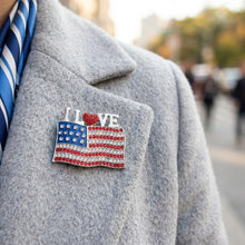 Load image into Gallery viewer, I LOVE American Flag Silver Patriotic Brooch Pin
