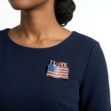 Load image into Gallery viewer, I LOVE American Flag Silver Patriotic Brooch Pin
