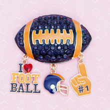 Load image into Gallery viewer, Brooch Football Team Spirit Navy and Orange Pin
