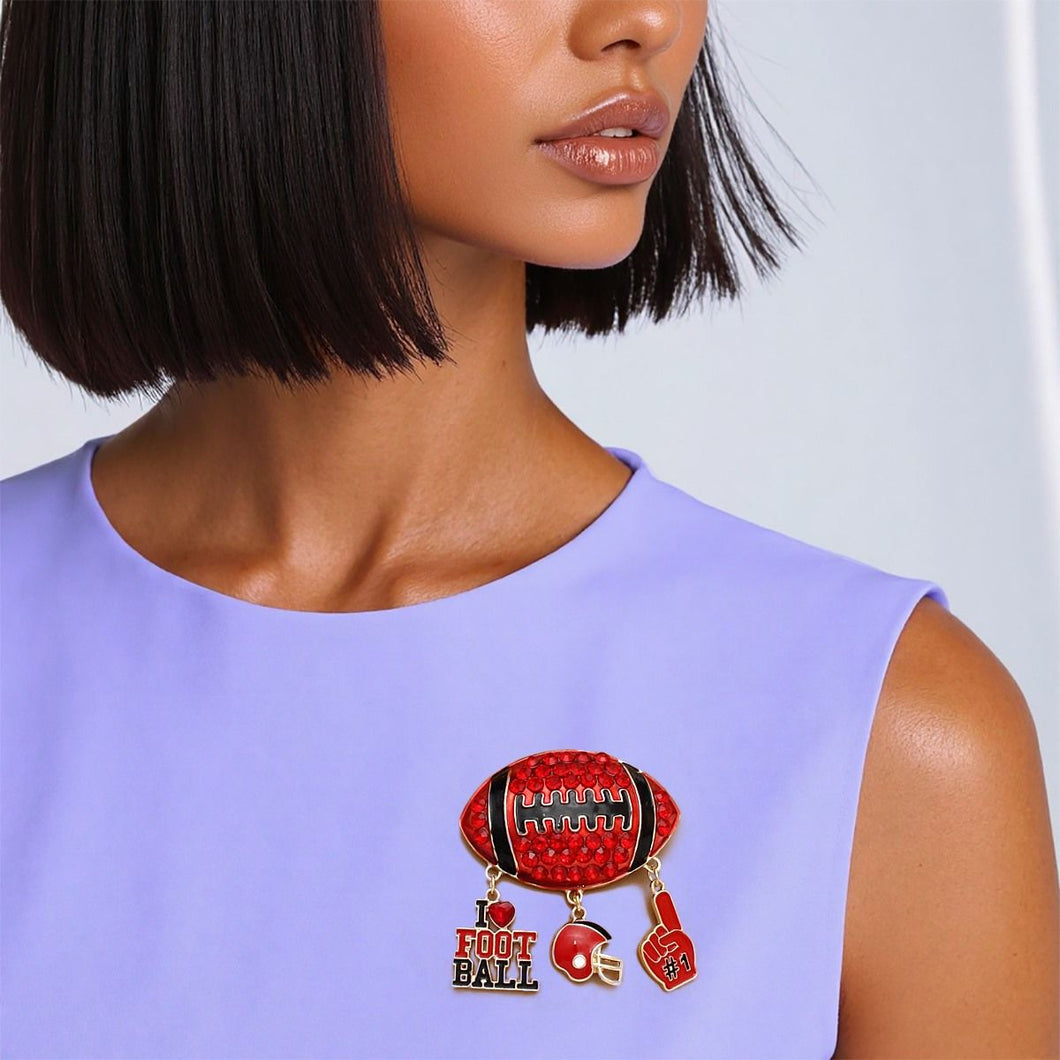 Brooch Football Team Spirit Red and Black Pin