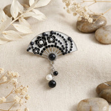 Load image into Gallery viewer, Brooch White Black and Silver Hanfu Fan Style Pin
