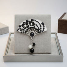 Load image into Gallery viewer, Brooch White Black and Silver Hanfu Fan Style Pin

