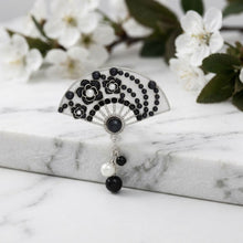 Load image into Gallery viewer, Brooch White Black and Silver Hanfu Fan Style Pin
