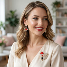 Load image into Gallery viewer, Gold Crystal Heart Red Lips Lipstick Love Brooch
