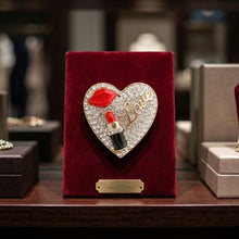 Load image into Gallery viewer, Gold Crystal Heart Red Lips Lipstick Love Brooch
