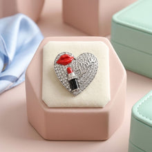 Load image into Gallery viewer, Silver Crystal Heart Red Lips Lipstick Love Brooch
