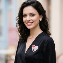 Load image into Gallery viewer, Silver Crystal Heart Red Lips Lipstick Love Brooch
