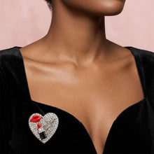 Load image into Gallery viewer, Silver Crystal Heart Red Lips Lipstick Love Brooch

