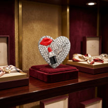 Load image into Gallery viewer, Silver Crystal Heart Red Lips Lipstick Love Brooch
