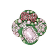 Load image into Gallery viewer, Brooch Couture Clover Pink Green Glass Perfume Pin
