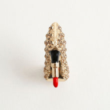Load image into Gallery viewer, Gold &amp; Brown Leopard High Heel Lipstick Brooch
